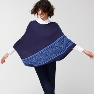 LNEW Chico’s leopard stripe triangle poncho, navy, S/M
